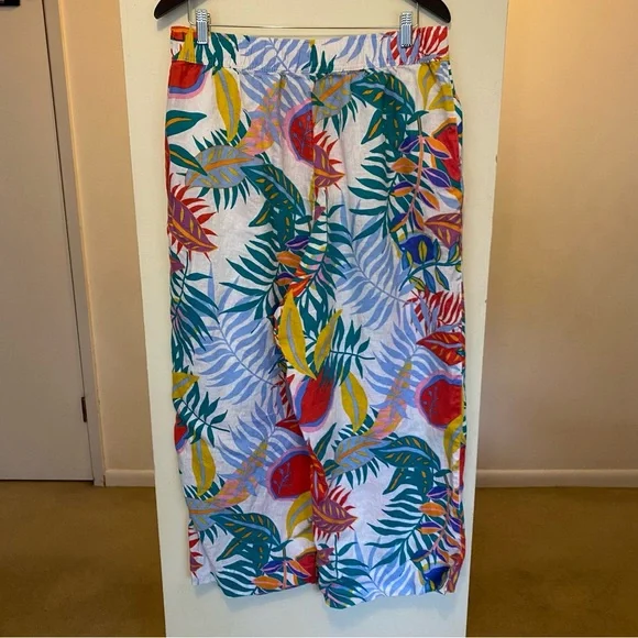 C & C California Colorful Tropical Leaf Wide Leg Linen Pants Womens XL Pockets - Picture 8 of 9